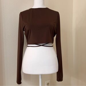 Cotton On Brown Long Sleeve Tie Top